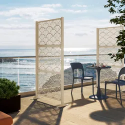 Separé da giardino in acciaio vaniglia 100x30x180h cm con disegno onda giapponese - Callen