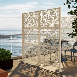 Separé doppio da giardino in acciaio vaniglia 200x30x180h cm con disegno foglia di palma - Callen