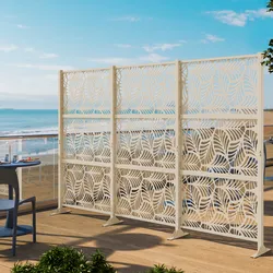 Separé triplo da giardino in acciaio vaniglia 300x30x180h cm con disegno foglia di palma - Callen