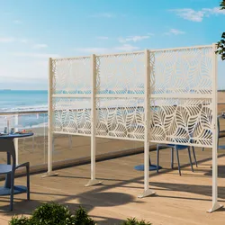 Separé triplo da giardino 300x30x180h cm con disegno foglia di palma in acciaio vaniglia - Callen