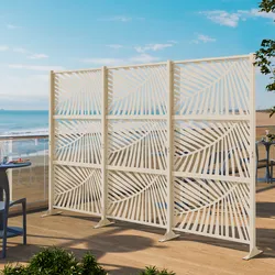 Separé triplo da giardino in acciaio vaniglia 300x30x180h cm con disegno tropicale - Callen