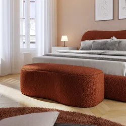 Panca contenitore 112x42 cm in bouclé ruggine con seduta imbottita - Bradley