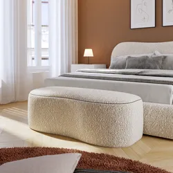 Panca contenitore 112x42 cm in bouclé panna con seduta imbottita - Bradley