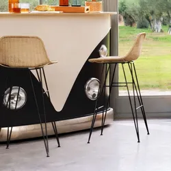 Set 2 sgabelli in acciaio nero e rattan intrecciato a mano - Mayne