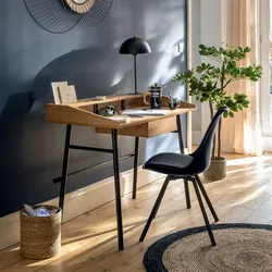 Scrivania 110x85 cm in legno naturale e acciaio nero con 1 cassetto - Noha