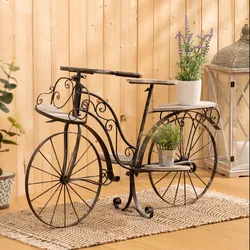 Espositore bicicletta 92x60 cm in acciaio anticato e ripiani in legno