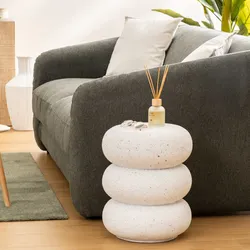 Tavolino rotondo 35 cm bianco in pietra naturale effetto terrazzo - Rhio
