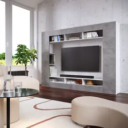 Parete attrezzata 216x159h cm bianco e cemento con vani a giorno e ripiani - Stackis