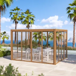 Vetrata panoramica scorrevole lato 3,6 metri in alluminio effetto legno per gazebo bioclimatico - Enea