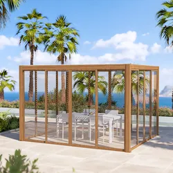 Vetrata panoramica scorrevole lato 4 metri in alluminio effetto legno per gazebo bioclimatico - Enea