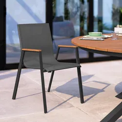 Sedia da esterno con braccioli effetto legno caramello in alluminio e textilene antracite - Carioca Wood