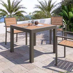 Tavolo allungabile 90/180x90 cm in alluminio tortora con top effetto legno miele - Carioca Wood