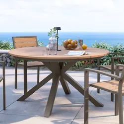 Tavolo rotondo 120 cm in alluminio tortora con top effetto legno miele - Carioca Wood