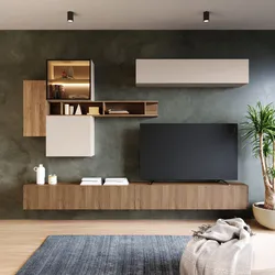 Parete attrezzata 276x190h cm mercure cannettato e cashmere con vetrina - Clary