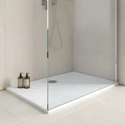 Piatto doccia 80x100x2h cm ultraslim in mineralmarmo bianco effetto pietra con copripiletta doubleface- Air