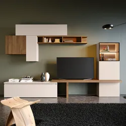 Parete attrezzata 305x220h cm cashmere e mercure cannettato con vetrina - Clary