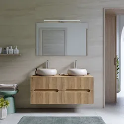 Mobile bagno sospeso 120 cm cannettato rovere acero con top e specchio - Tayga