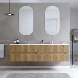 Mobile bagno sospeso 180 cm cannettato con 4 cassetti rovere acero e lavabo con specchio - Tayga