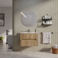 Mobile bagno sospeso 60 cm cannettato con cassetti rovere acero e specchio - Tayga