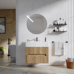 Mobile bagno sospeso 70 cm cannettato rovere acero con top lavabo e specchio - Tayga