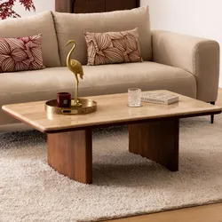 Tavolino 120x70 cm in legno di acacia con top in marmo travertino - Jelena