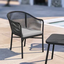 Poltrona da esterno in alluminio e corda antracite con cuscino - Zelegant