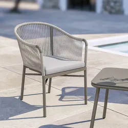 Poltrona da esterno in alluminio e corda tortora con cuscino - Zelegant