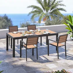 Set pranzo tavolo 200/300x100 cm top effetto legno miele e 4 sedie con braccioli in alluminio antracite - Carioca Wood