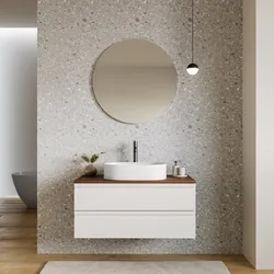 Mobile bagno sospeso 100x50 cm 2 cassetti bianco opaco con top rovere deciso e specchio - Edgard