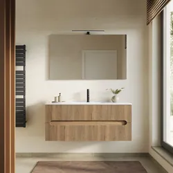 Mobile bagno sospeso 120 cm cannettato 2 cassetti rovere acero con lavabo e specchio - Tayga