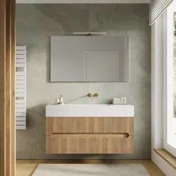 Mobile bagno sospeso 120 cm cannettato 2 cassetti rovere acero con lavabo alto e specchio - Tayga