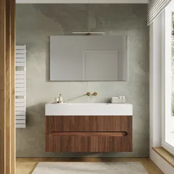 Mobile bagno sospeso 120 cm cannettato 2 cassetti rovere deciso con lavabo alto e specchio - Tayga