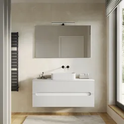 Mobile bagno sospeso 120 cm cannettato 2 cassetti bianco opaco con top e specchio - Tayga