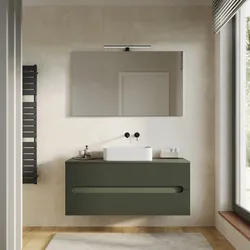 Mobile bagno sospeso 120 cm cannettato 2 cassetti verde cemento con top e specchio - Tayga