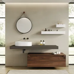 Mobile bagno sospeso 150 cm rovere deciso con top grigio ombra e specchio - Nesly