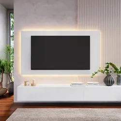 Pannello porta tv 180x100h cm bianco con foro passacavi - Clary