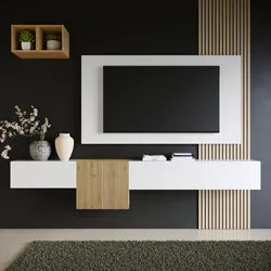 Parete attrezzata 262x30x220h cm cadiz cannettato e bianco lucido con pannello porta tv - Clary