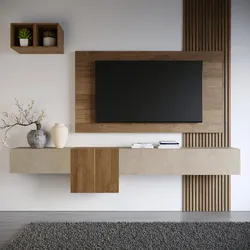 Parete attrezzata 262x30x220h cm mercure cannettato e argilla con pannello porta tv - Clary