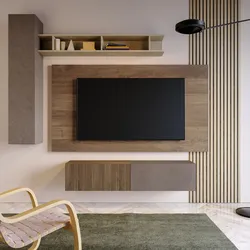 Parete attrezzata sospesa 235x30 cm mercure cannettato argilla e bronzo con pannello porta tv - Clary