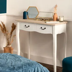 Consolle 87x78h cm in legno bianco e naturale con 2 cassetti - Nayeli