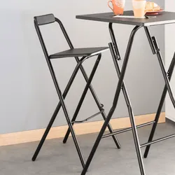 Set 4 sgabelli pieghevoli in acciaio e legno nero con poggiapiedi - Asling
