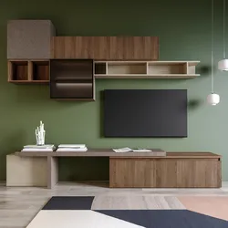 Parete attrezzata 330x40x195h cm argilla bronzo e mercure cannettato con vetrina - Clary