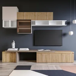 Parete attrezzata 330x40x195h cm bianco lucido cashmere e cadiz cannettato con vetrina - Clary