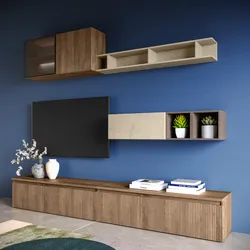 Parete attrezzata 276x40 cm argilla bronzo e mercure cannettato con vetrina - Clary