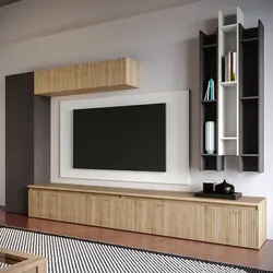 Parete attrezzata 330x185h cm lava gesso e cadiz cannettato con pannello porta tv - Clary