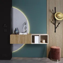 Mobile ingresso 124x170h cm cashmere e cadiz cannettato con specchio doppio retroilluminato - Clary