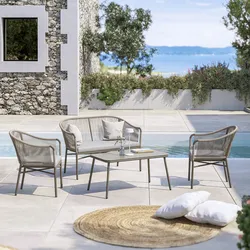 Set relax 4 posti in alluminio e corda tortora - Zelegant