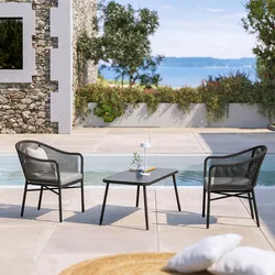 Set relax 2 posti con tavolino 90x50 cm in alluminio e corda antracite - Zelegant