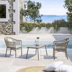 Set relax 2 posti con tavolino 90x50 cm in alluminio e corda tortora - Zelegant