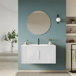 Mobile bagno sospeso con ante 100 cm bianco opaco cannettato con lavabo e specchio - Mida